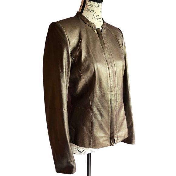 Lafayette 148 New York genuine leather brown full zip jacket blazer Sz4 - Picture 3 of 11